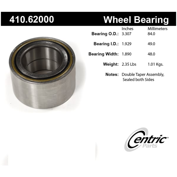 Centric Premium™ Rear Driver Side Wheel Bearing and Race Set 410.62000
