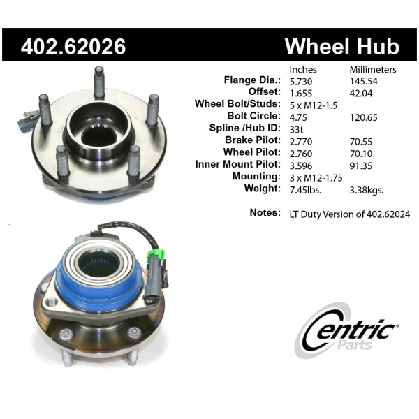 Centric Premium™ Hub And Bearing Assembly; With Integral Abs 402.62026