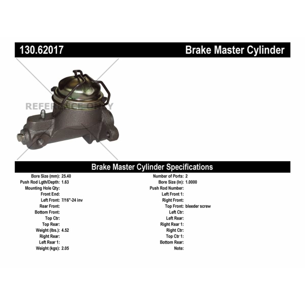 Centric Premium Brake Master Cylinder 130.62017