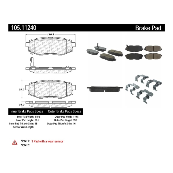 Centric Posi Quiet™ Ceramic Rear Disc Brake Pads 105.11240