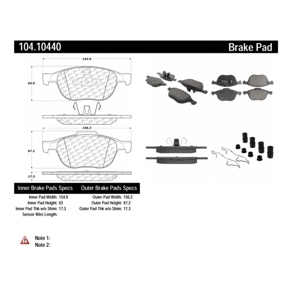 Centric Posi Quiet™ Semi-Metallic Front Disc Brake Pads 104.10440