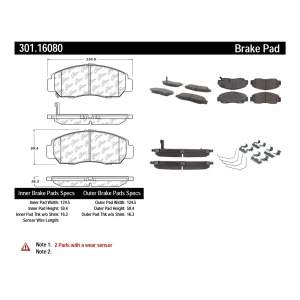 Centric Premium Ceramic Front Disc Brake Pads 301.16080