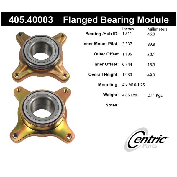 Centric Premium™ Rear Driver Side Wheel Bearing Module 405.40003