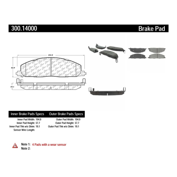Centric Premium Semi-Metallic Rear Disc Brake Pads 300.14000