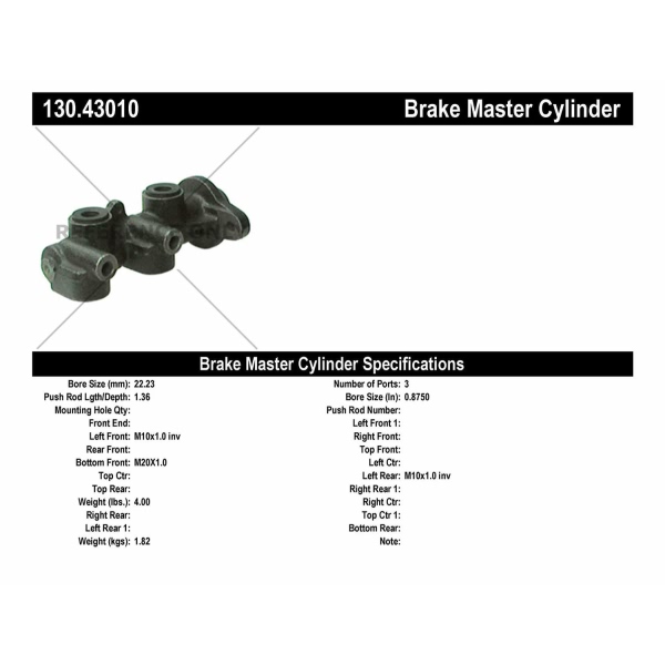 Centric Premium Brake Master Cylinder 130.43010