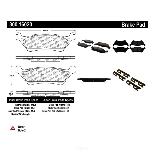 Centric Premium™ Semi-Metallic Brake Pads With Shims And Hardware 300.16020