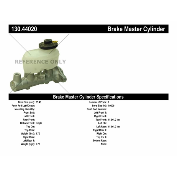Centric Premium Brake Master Cylinder 130.44020