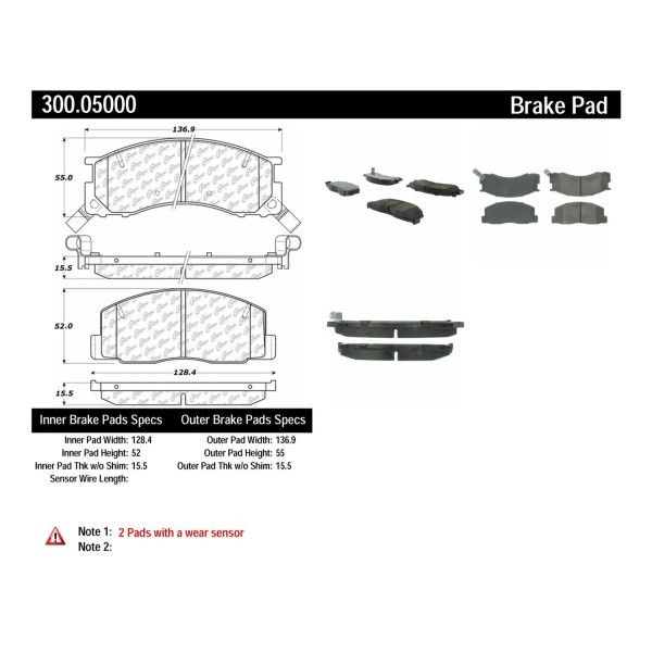 Centric Premium Semi-Metallic Front Disc Brake Pads 300.05000