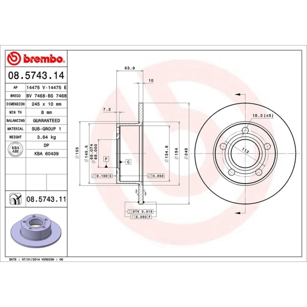 brembo UV Coated Series Solid Rear Brake Rotor 08.5743.11