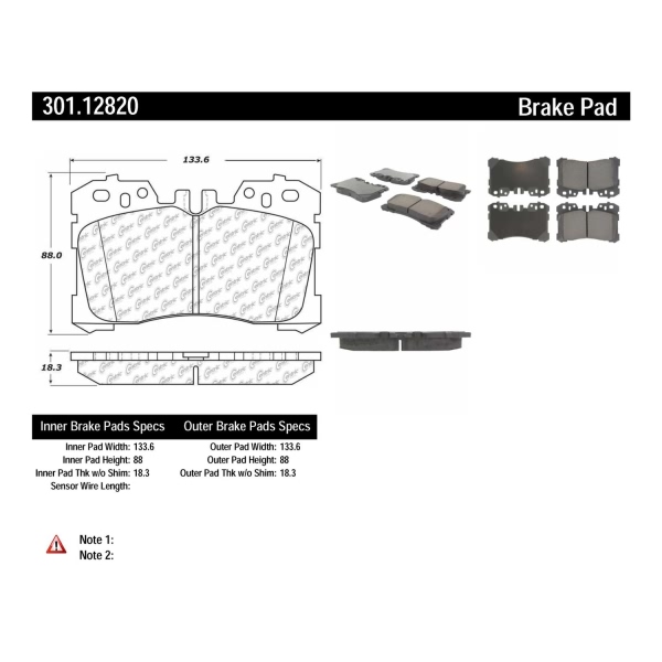 Centric Premium Ceramic Front Disc Brake Pads 301.12820