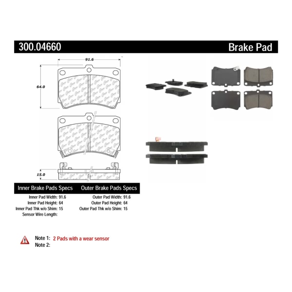 Centric Premium Semi-Metallic Front Disc Brake Pads 300.04660