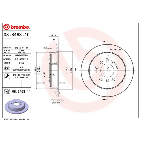 brembo UV Coated Series Rear Brake Rotor 08.8463.11