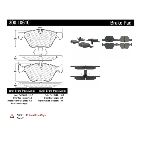 Centric Premium Semi-Metallic Front Disc Brake Pads 300.10610