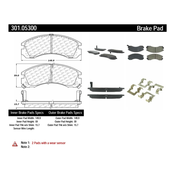 Centric Premium™ Ceramic Brake Pads With Shims And Hardware 301.05300