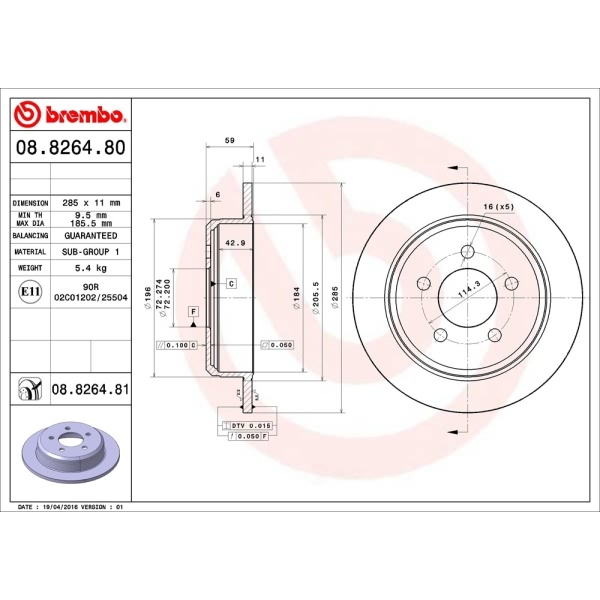 brembo UV Coated Series Rear Brake Rotor 08.8264.81