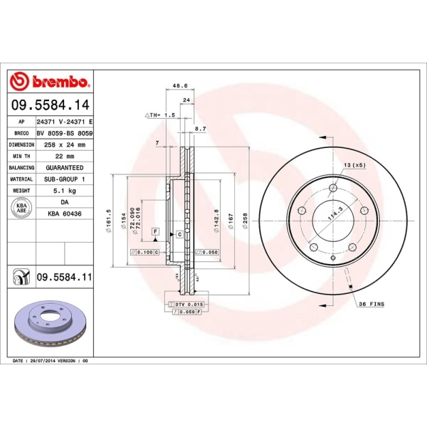 brembo UV Coated Series Vented Front Brake Rotor 09.5584.11