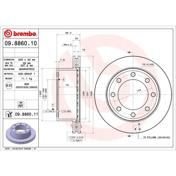 brembo UV Coated Series Rear Brake Rotor 09.8860.11