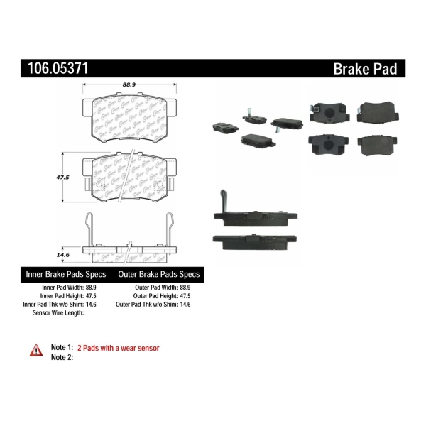 Centric Posi Quiet™ Extended Wear Semi-Metallic Rear Disc Brake Pads 106.05371