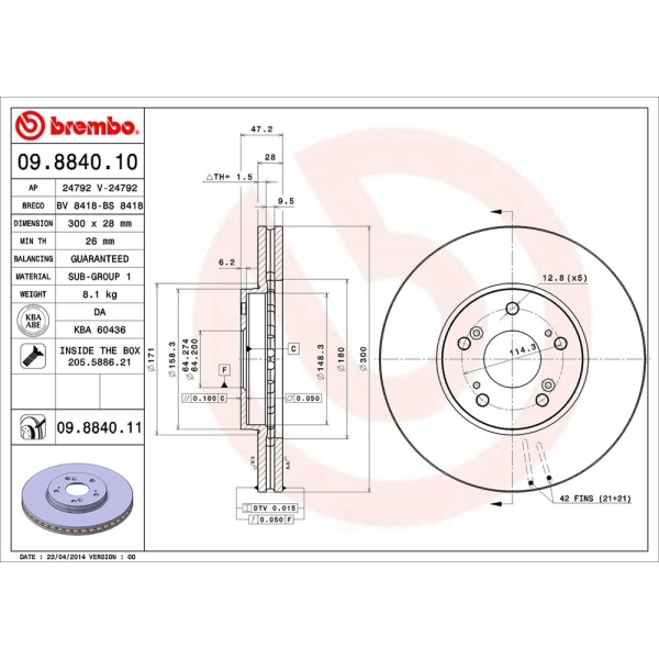 brembo UV Coated Series Front Brake Rotor 09.8840.11