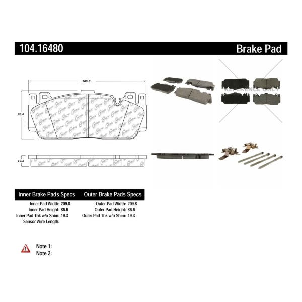 Centric Posi Quiet™ Semi-Metallic Front Disc Brake Pads 104.16480