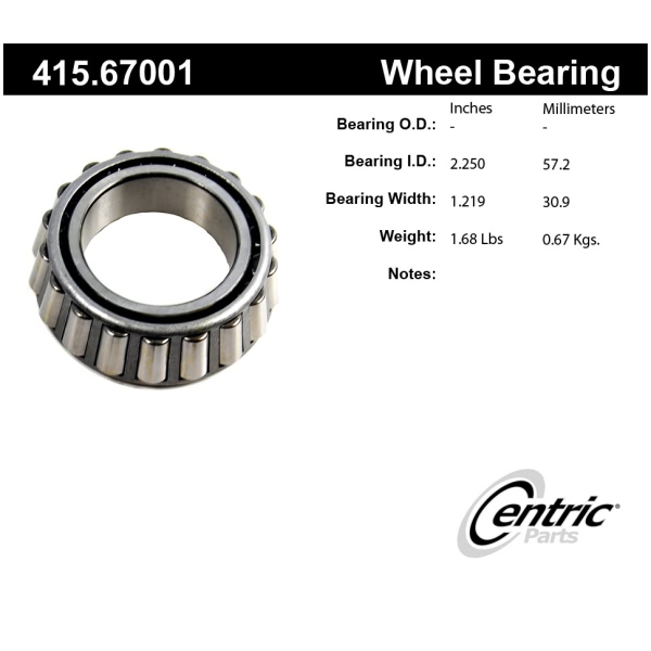 Centric Premium™ Rear Passenger Side Inner Wheel Bearing 415.67001