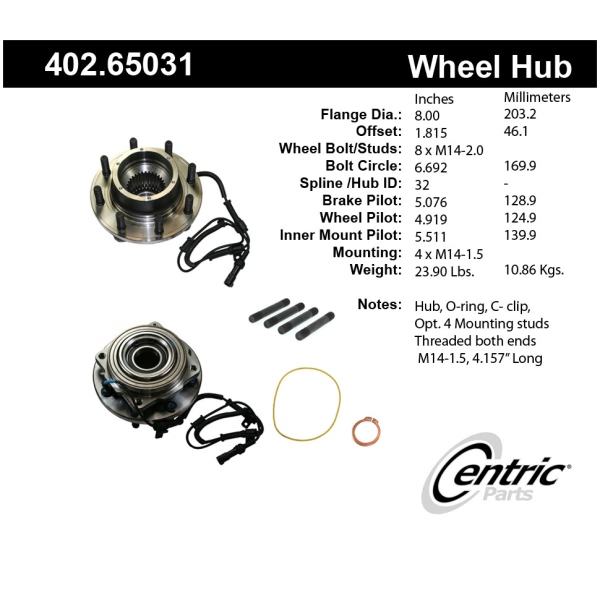 Centric Premium™ Front Driver Side Driven Wheel Bearing and Hub Assembly 402.65031