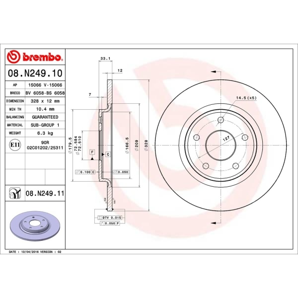 brembo UV Coated Series Solid Rear Brake Rotor 08.N249.11