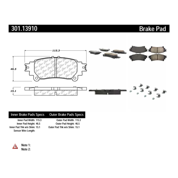 Centric Premium™ Ceramic Brake Pads With Shims And Hardware 301.13910