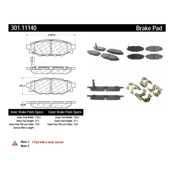 Centric Premium Ceramic Rear Disc Brake Pads 301.11140