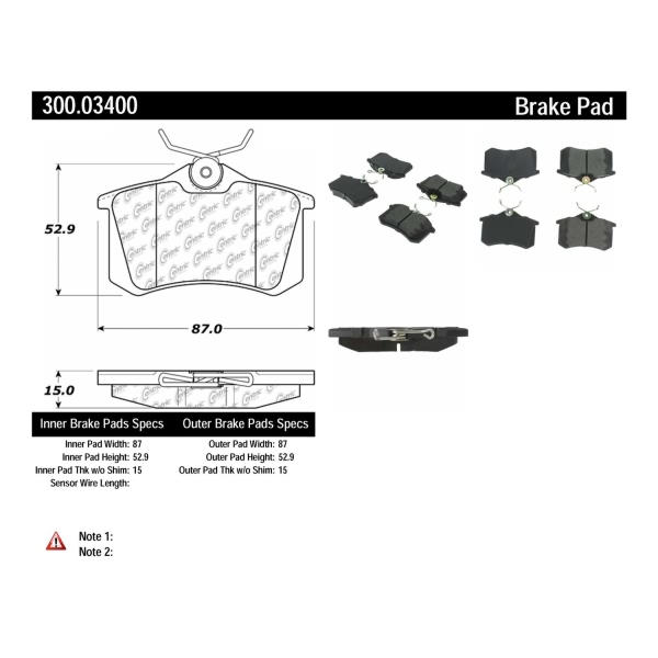 Centric Premium Semi-Metallic Rear Disc Brake Pads 300.03400