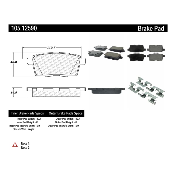 Centric Posi Quiet™ Ceramic Rear Disc Brake Pads 105.12590