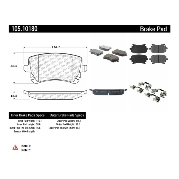 Centric Posi Quiet™ Ceramic Rear Disc Brake Pads 105.10180