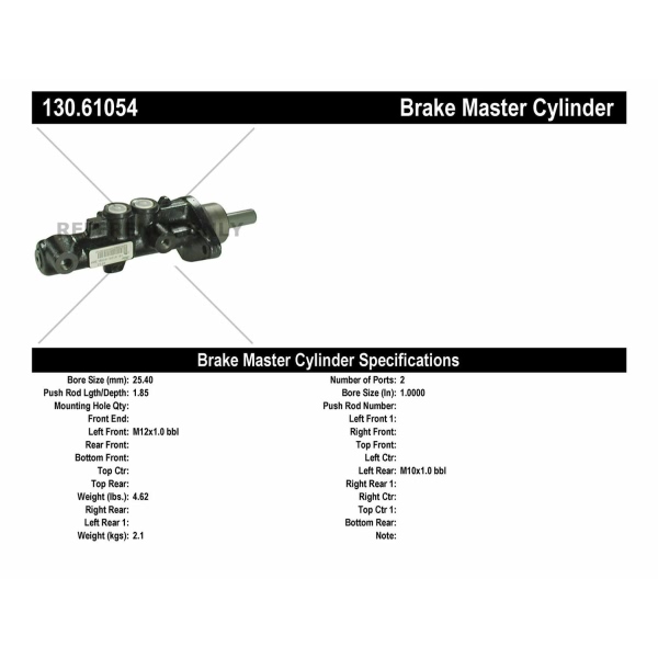 Centric Premium Brake Master Cylinder 130.61054