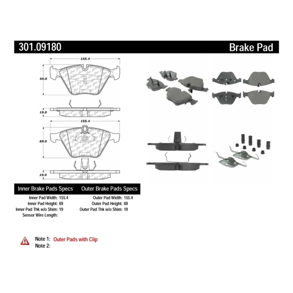 Centric Premium Ceramic Front Disc Brake Pads 301.09180