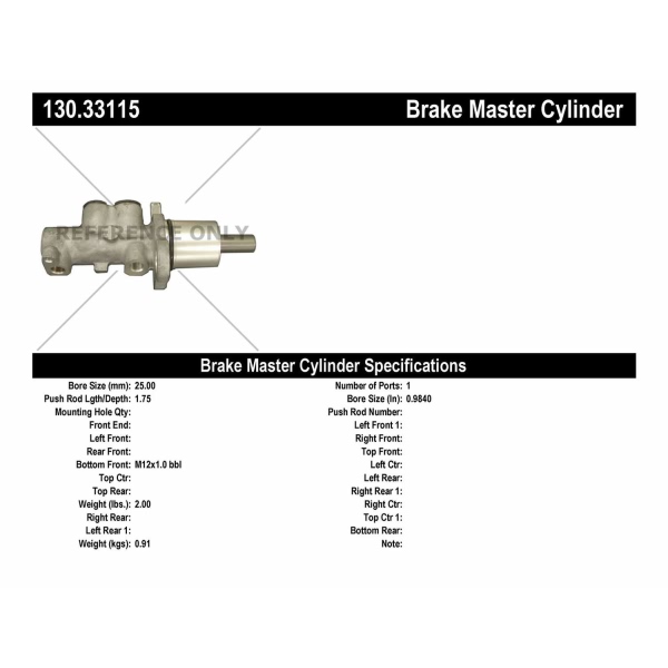 Centric Premium Brake Master Cylinder 130.33115