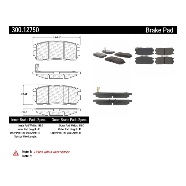 Centric Premium™ Semi-Metallic Brake Pads With Shims And Hardware 300.12750