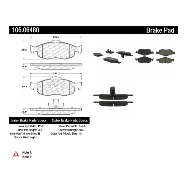 Centric Posi Quiet™ Extended Wear Semi-Metallic Front Disc Brake Pads 106.06480