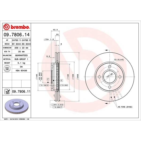 brembo UV Coated Series Front Brake Rotor 09.7806.11