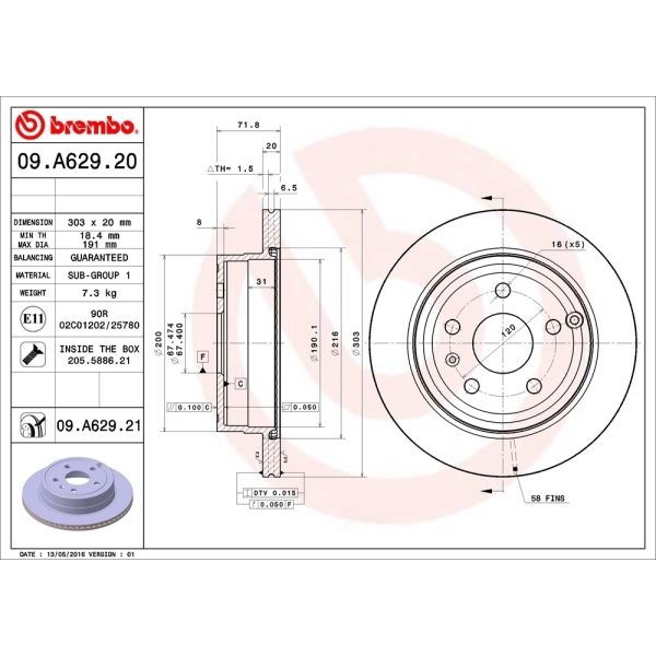 brembo UV Coated Series Rear Brake Rotor 09.A629.21