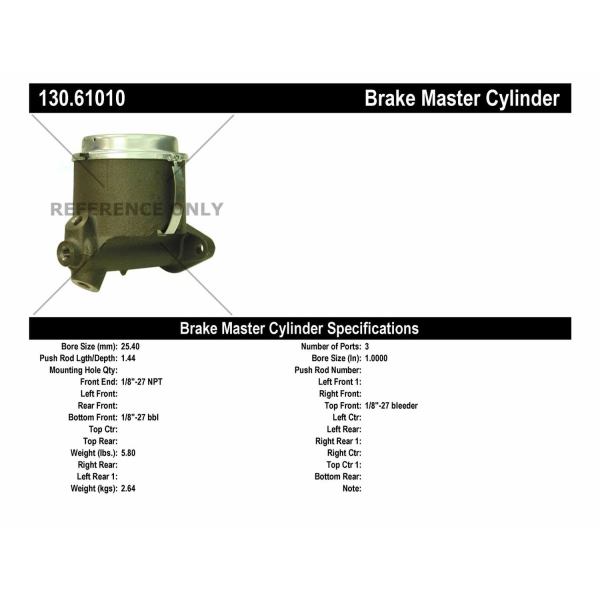 Centric Premium™ Brake Master Cylinder 130.61010
