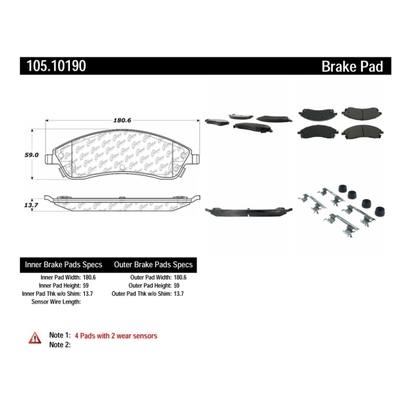 Centric Posi Quiet™ Ceramic Front Disc Brake Pads 105.10190