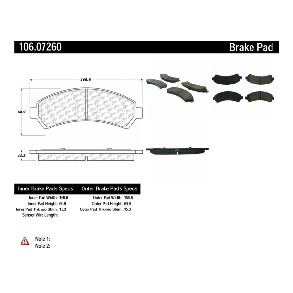 Centric Posi Quiet™ Extended Wear Semi-Metallic Front Disc Brake Pads 106.07260