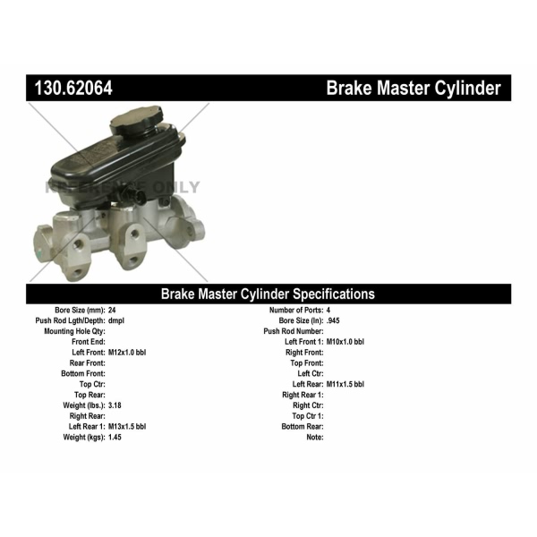 Centric Premium Brake Master Cylinder 130.62064