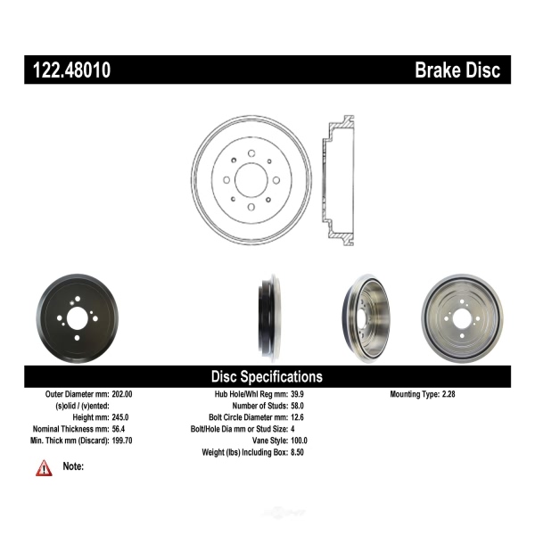 Centric Premium Rear Brake Drum 122.48010