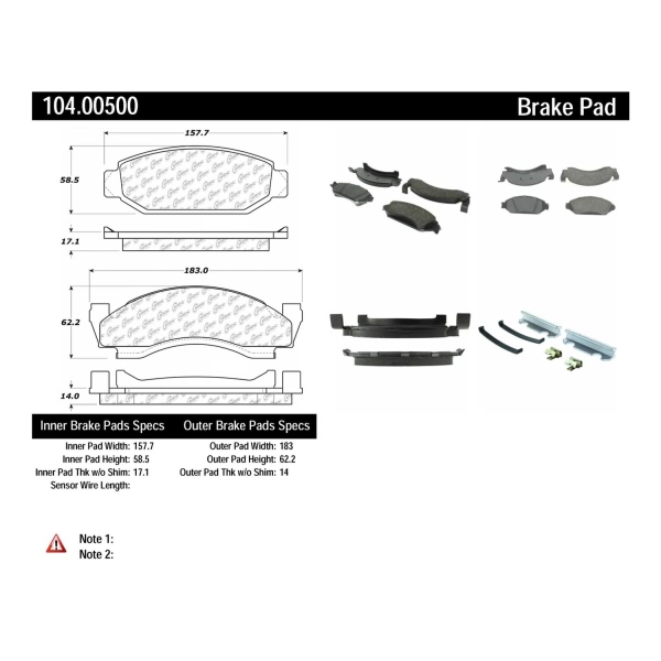 Centric Posi Quiet™ Semi-Metallic Front Disc Brake Pads 104.00500