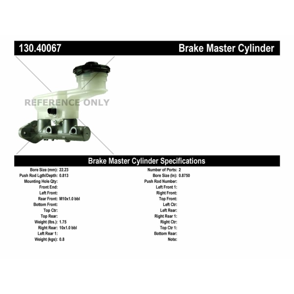 Centric Premium Brake Master Cylinder 130.40067