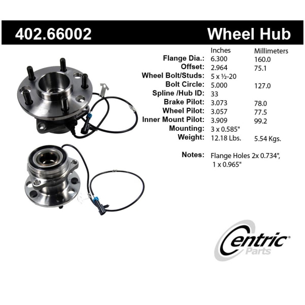 Centric Premium™ Front Passenger Side Driven Wheel Bearing and Hub Assembly 402.66002