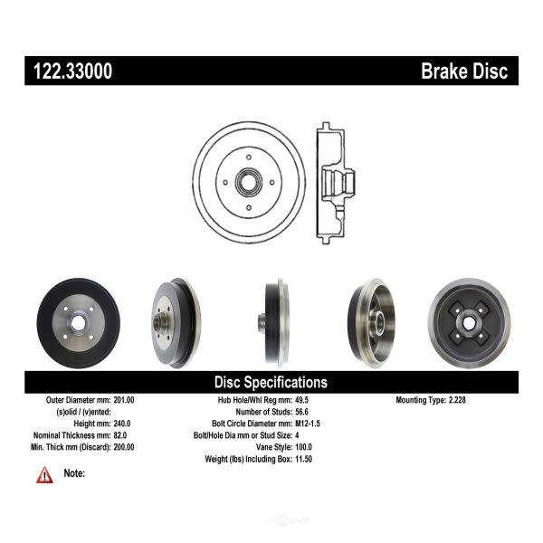 Centric Premium Rear Brake Drum 122.33000