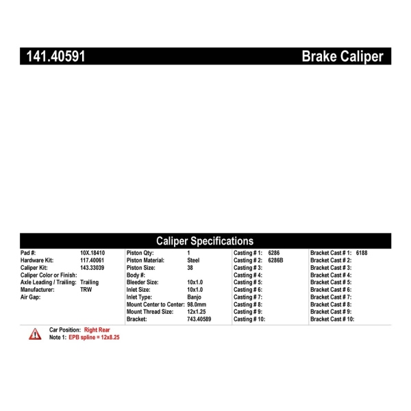 Centric Semi-Loaded Brake Caliper Epb 141.40591