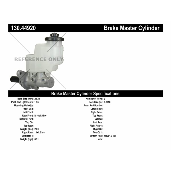 Centric Premium Brake Master Cylinder 130.44920